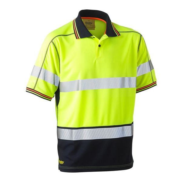 Bisley Taped Two Tone Hi Vis Polyester Mesh Short Sleeve Polo Shirt (B ...
