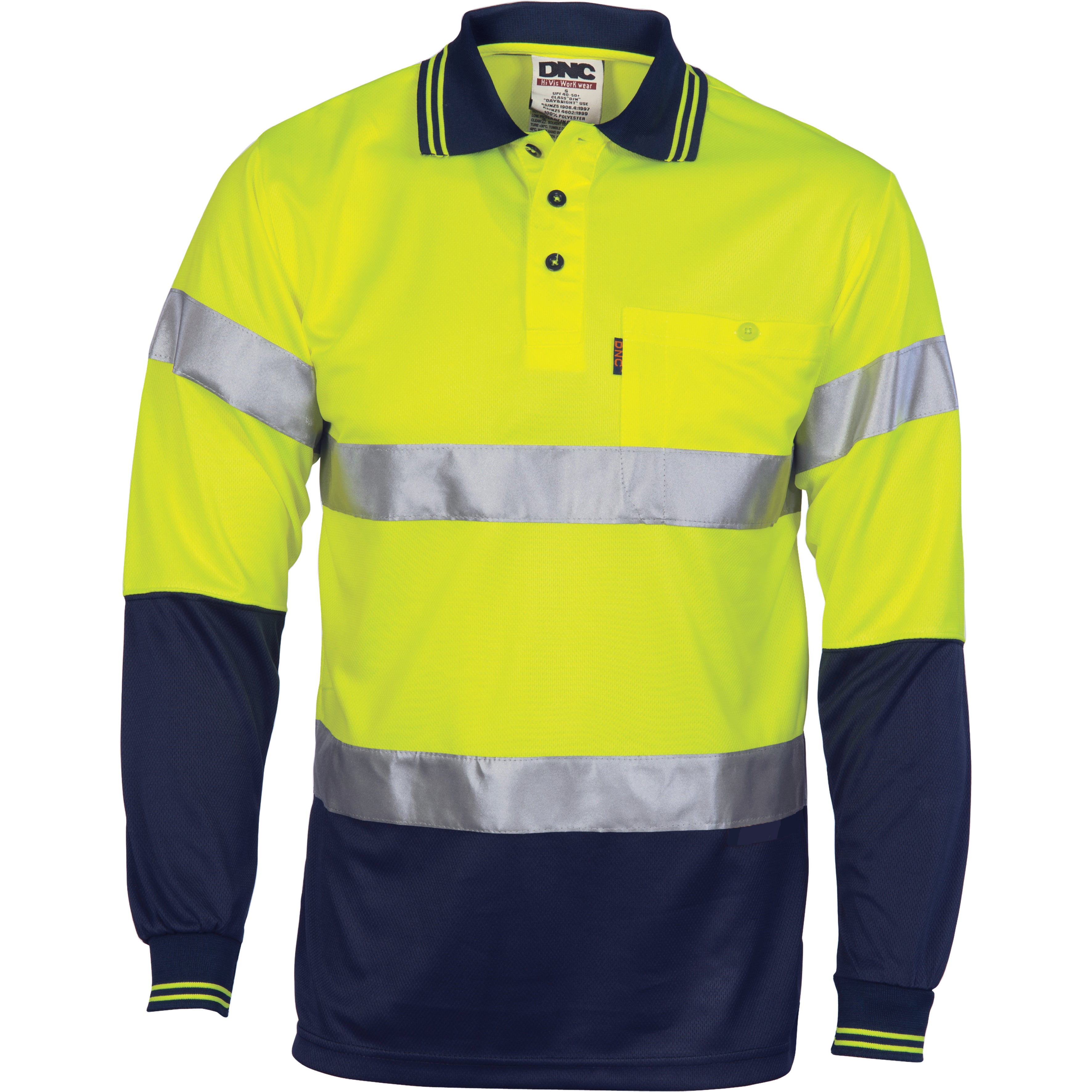 Dnc Workwear Hi-vis Cool-breeze Cotton Long Sleeve Jersey Polo With Csr Reflective Tape - 3916