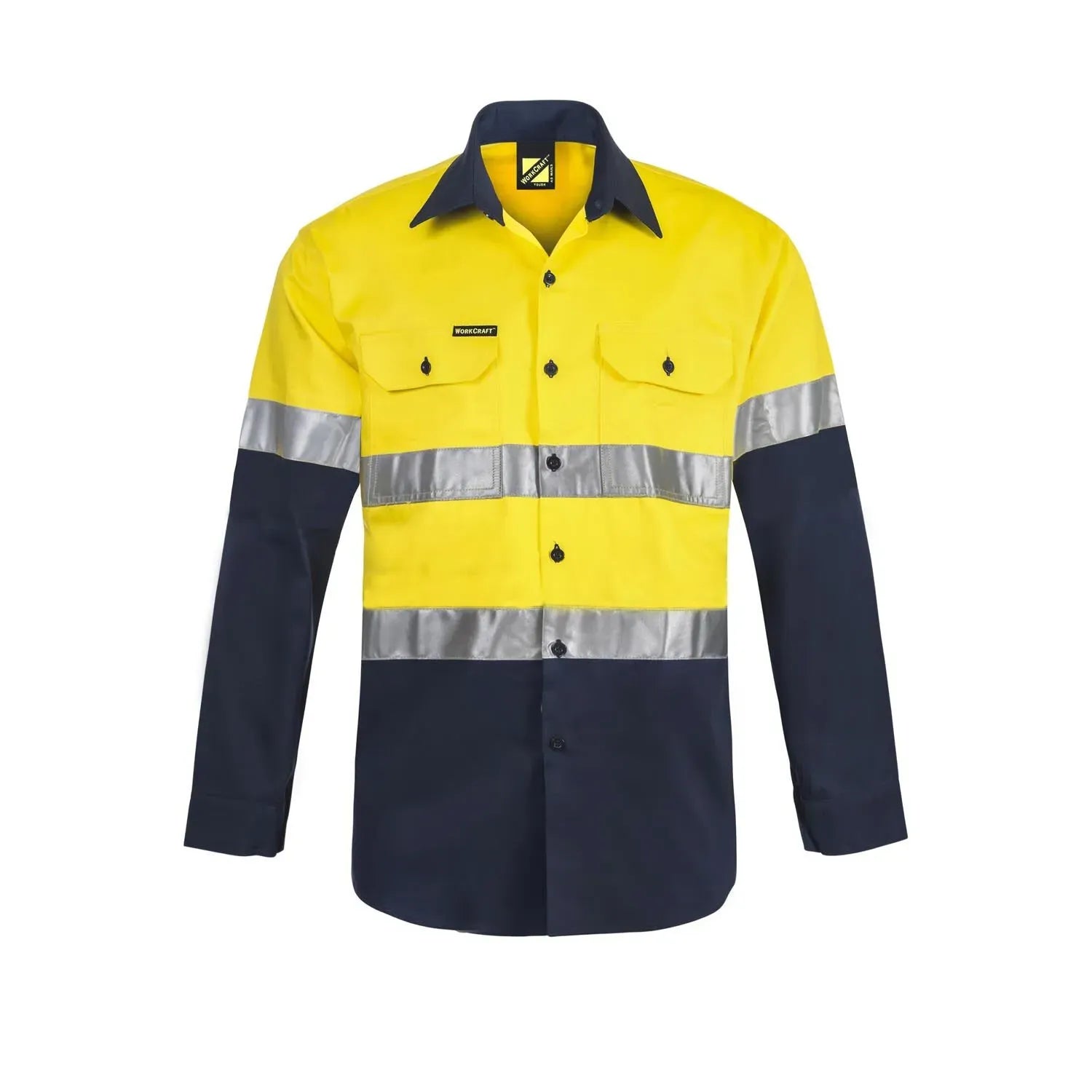 Workcraft Lightweight Hi Vis Two Tone Long Sleeve Vented Cotton Drill Shirt with Csr Reflective Tape (WS6030) - Ace Workwear