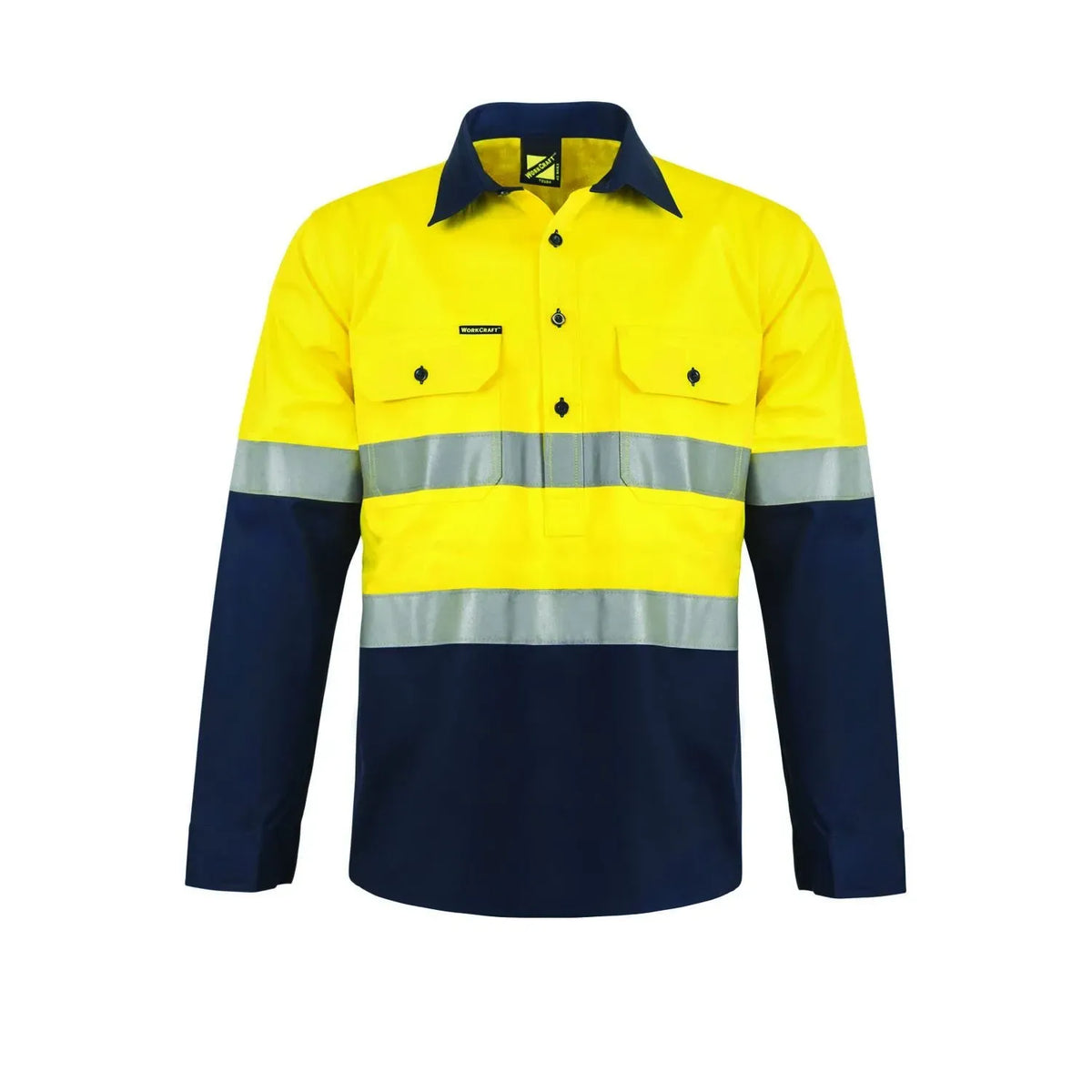 Workcraft Hi Vis Two Tone Half Placket Cotton Drill Shirt with Semi Gusset Sleeves And Csr Reflective Tape (WS6033) - Ace Workwear