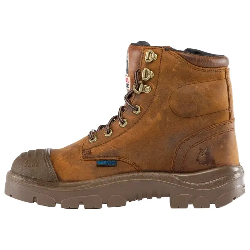 Steel Blue Distressed Brown Argyle Zip Sided Lace Up Scuff Waterproof Safety Boots (312639) (Pre Order) - Ace Workwear