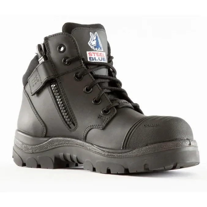 Steel Blue Black Parkes Zip Sided Lace Up Scuff Composite Safety Boots (318598) (Pre Order) - Ace Workwear