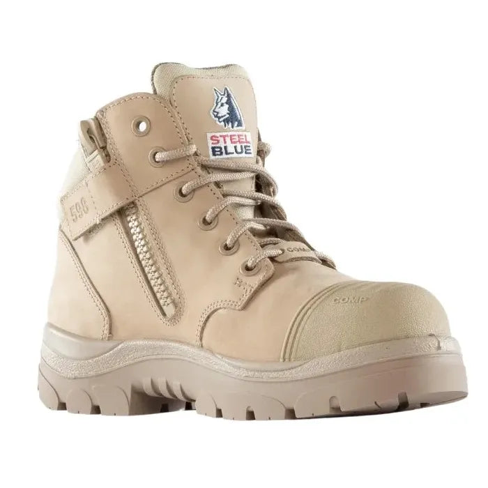 Steel Blue Sand Parkes Zip Sided Lace Up Scuff Composite Safety Boots (318598) (Pre Order) - Ace Workwear
