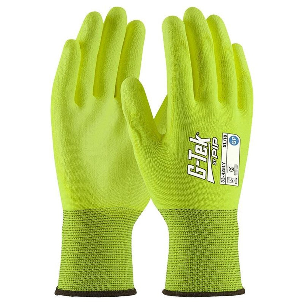 G-Tek 13G Hi-Viz Yellow GP Palm Dip Glove - Pack of 12 (33-425LY) - Ace Workwear