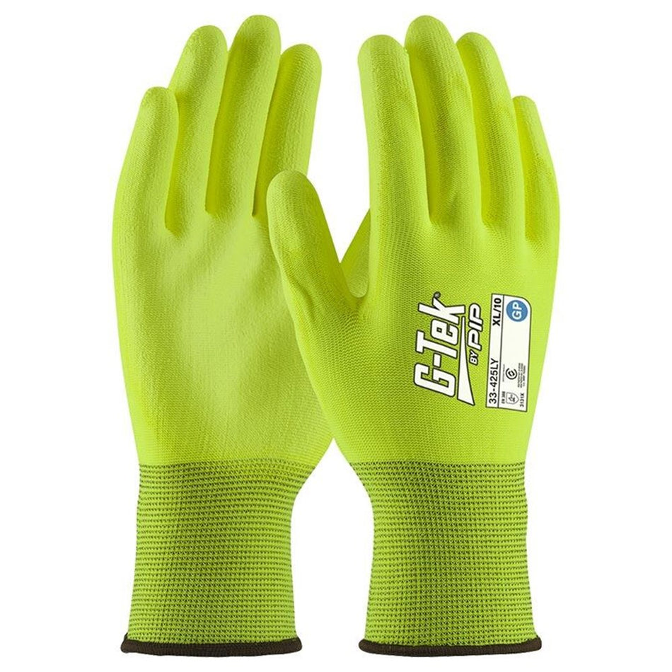 G-Tek 13G Hi-Viz Yellow GP Palm Dip Glove - Carton of 120 (33-425LY) - Ace Workwear