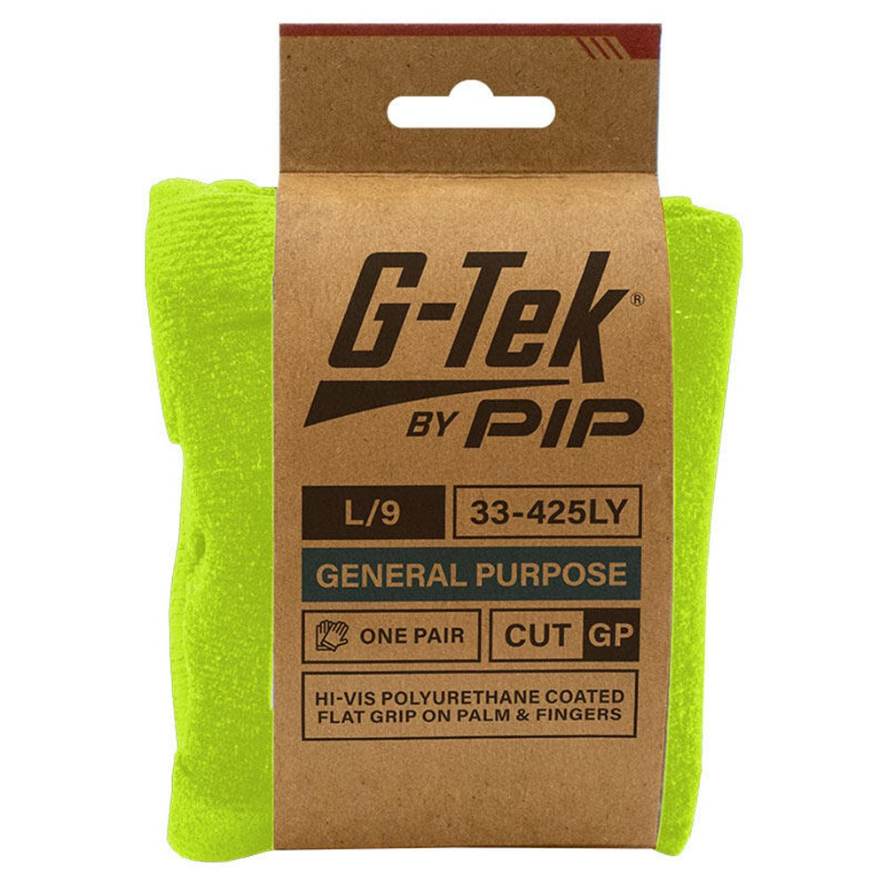 G-Tek 13G Hi-Viz Yellow GP Palm Dip Glove - Carton of 120 (33-425LY) - Ace Workwear