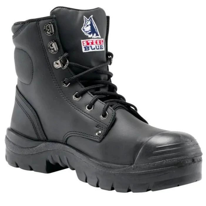 Steel Blue Black Argyle Nitrile Lace Up Safety Boots With Bump Cap (342102 - Ace Workwear