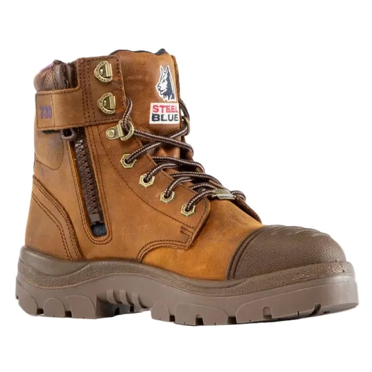 Steel Blue Distressed Brown Ladies Argyle Zip Sided Lace Up Scuff Waterproof Safety Boots (512739) (Pre Order) - Ace Workwear