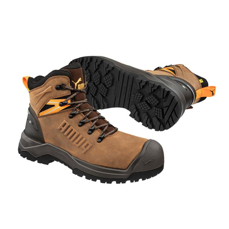 Puma Brown Iron HD Mid Fibreglass Toe Cap Zip Sided Lace Up Safety Boot With Scuff Cap (632717) (Pre Order) - Ace Workwear