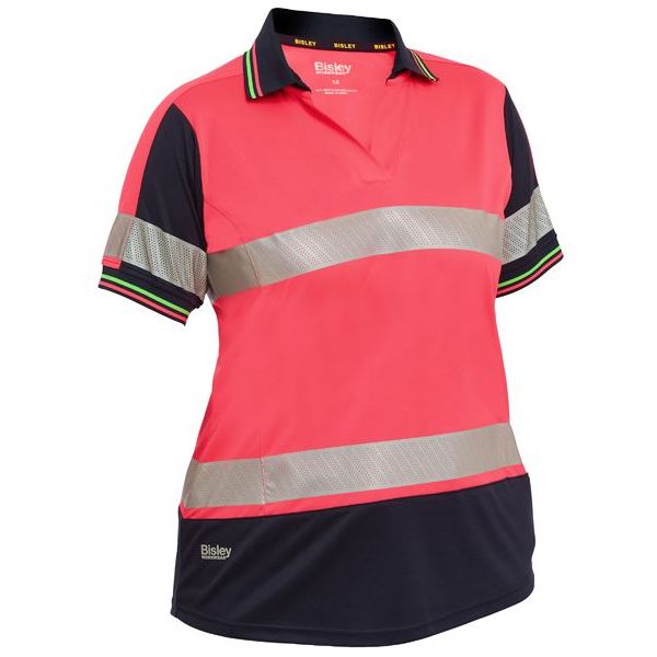 Bisley Womens Short Sleeve Taped Two Tone Hi Vis V-Neck Polo (BKL1225T) - Ace Workwear