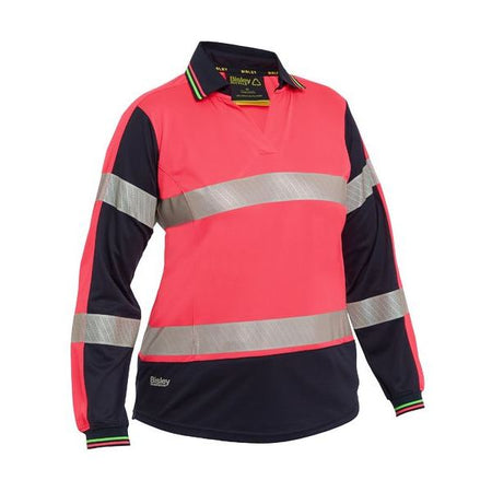 Bisley Womens Long Sleeve Taped Two Tone Hi Vis V-Neck Polo (BKL6225T) - Ace Workwear
