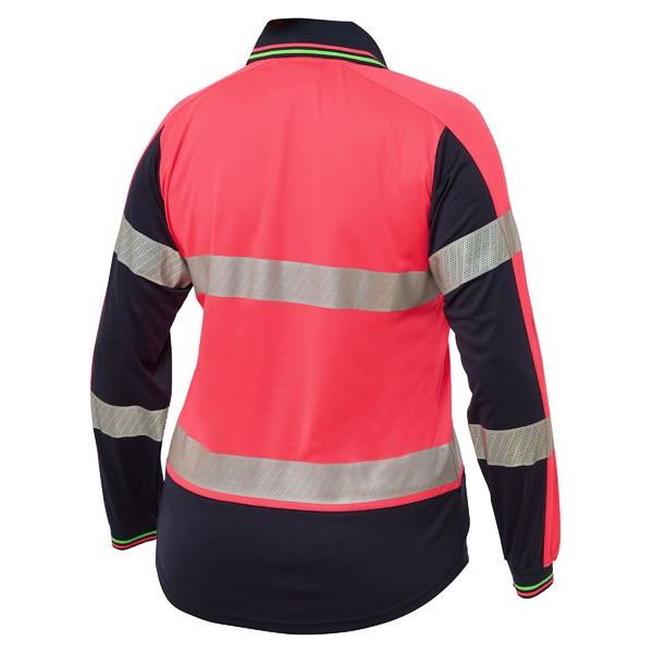 Bisley Womens Long Sleeve Taped Two Tone Hi Vis V-Neck Polo (BKL6225T) - Ace Workwear