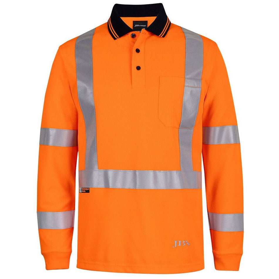 JB's Wear Hi Vis L/S NSW/QLD Rail Biomotion X-Back Polo (6DAQL)