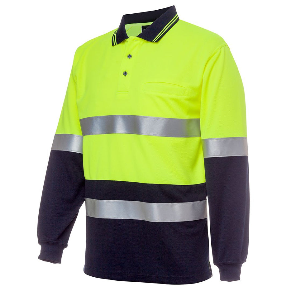 JB's Hi Vis Long Sleeve Day & Night Cotton Back Polo (6HMCB) - Ace Workwear