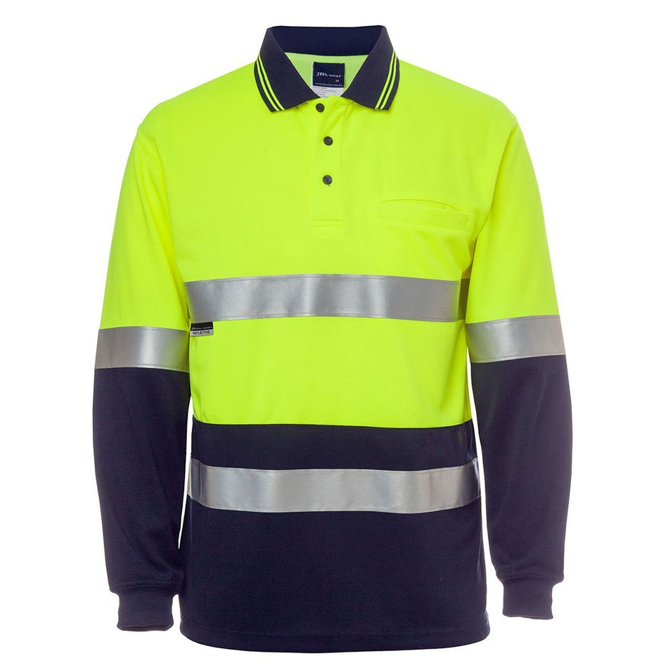 JB's Hi Vis Long Sleeve Day & Night Cotton Back Polo (6HMCB) - Ace Workwear