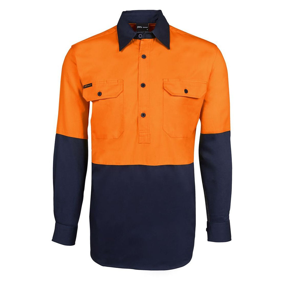 JB's Hi Vis Close Front Long Sleeve 190GSM Work Shirt (6HVCF) - Ace Workwear