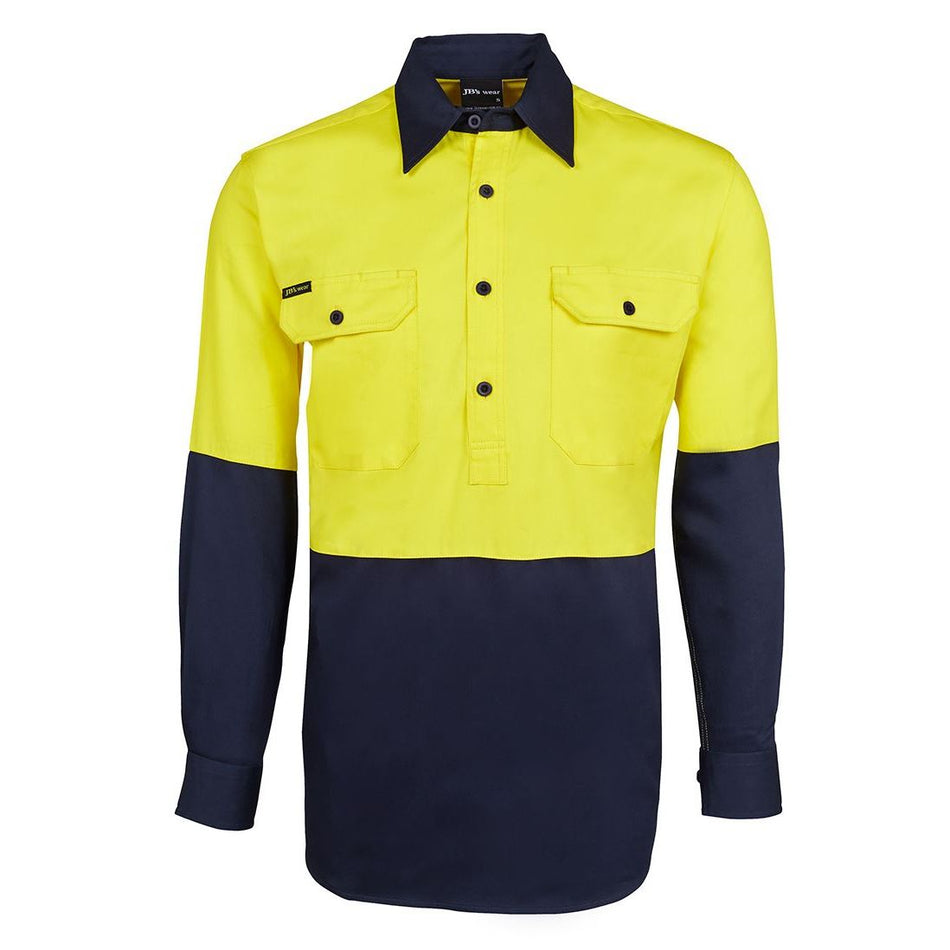 JB's Hi Vis Close Front Long Sleeve 190GSM Work Shirt (6HVCF) - Ace Workwear