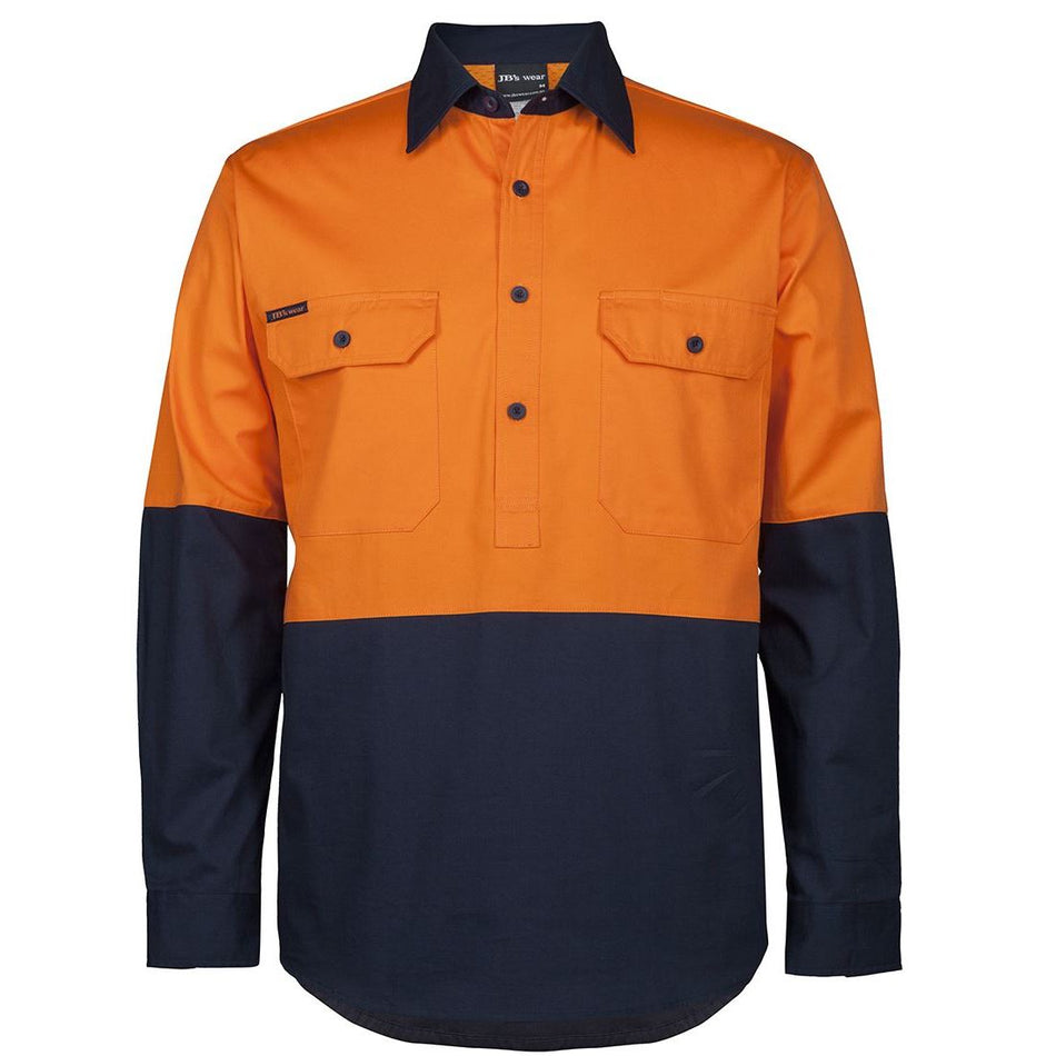 JB's Hi Vis Close Front Long Sleeve 150GSM Work Shirt (6HVCS) - Ace Workwear