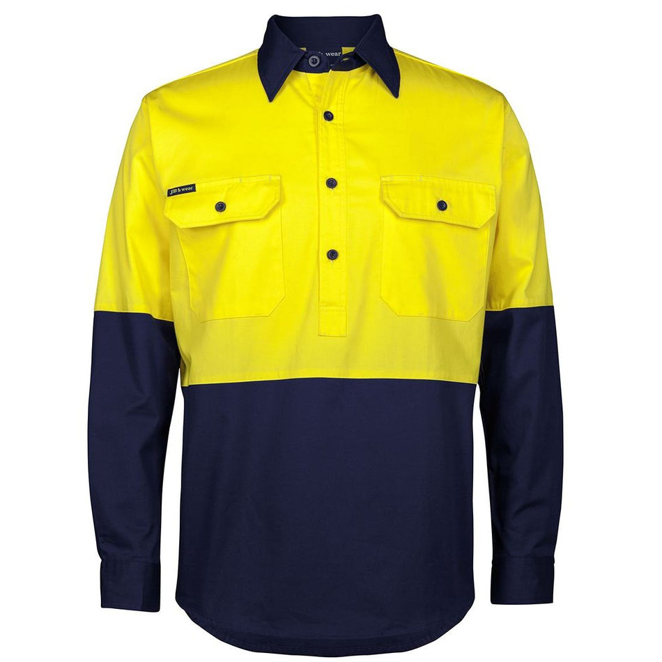 JB's Hi Vis Close Front Long Sleeve 150GSM Work Shirt (6HVCS) - Ace Workwear