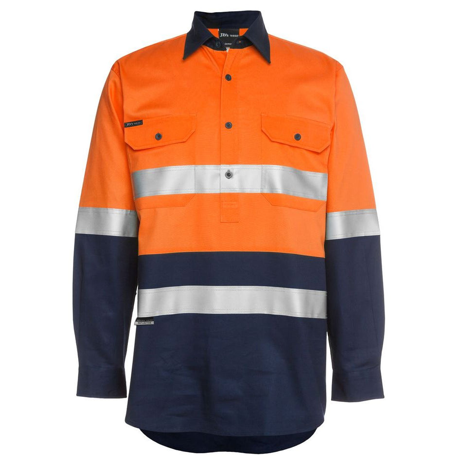 JB's Hi Vis Day & Night Close Front Long Sleeve 190GSM Work Shirt (6HWCF) - Ace Workwear