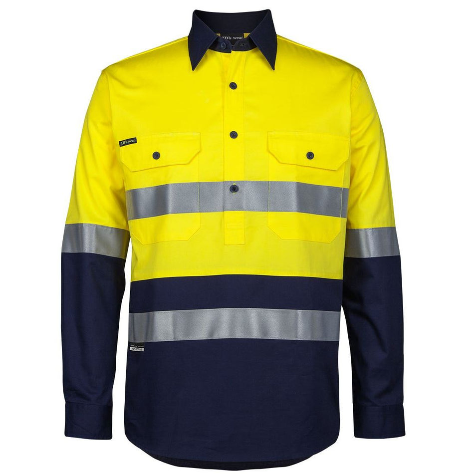 JB's Hi Vis Day & Night Close Front Long Sleeve 150GSM Work Shirt (6HWCS) - Ace Workwear