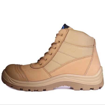 Bata Trademate Wheat Zip Sided Lace Up Safety Boot With Scuff Cap (804-88808) - Ace Workwear