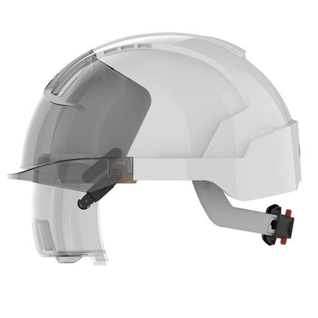 JSP Evo Vista Lens Non Vented White/Smoke Helmet - Wheel Ratchet - Clear Lens (AMA170-005-FAN) - Ace Workwear