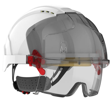 JSP Evo Vista Lens Vented White/Smoke Helmet - Wheel Ratchet - Clear Lens (AMB170-005-FAN) - Ace Workwear