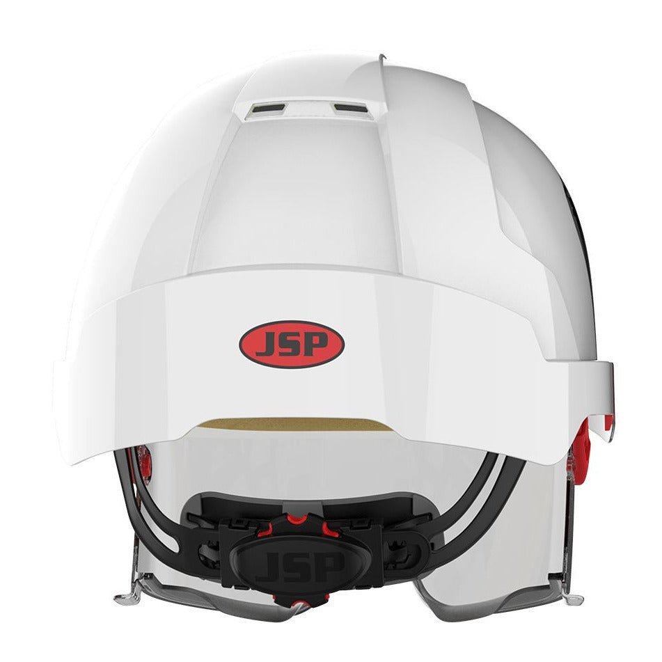 JSP Evo Vista Lens Vented White/Smoke Helmet - Wheel Ratchet - Clear Lens (AMB170-005-FAN) - Ace Workwear
