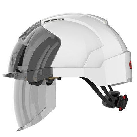 JSP Evo Vista Shield Vented White/Smoke Helmet - Wheel Ratchet - Clear Visor (AMD170-005-FAN) - Ace Workwear