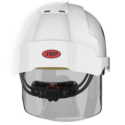 JSP Evo Vista Shield Vented White/Smoke Helmet - Wheel Ratchet - Clear Visor (AMD170-005-FAN) - Ace Workwear