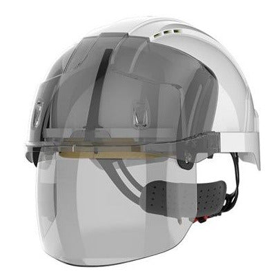 JSP Evo Vista Shield Vented White/Smoke Helmet - Wheel Ratchet - Clear Visor (AMD170-005-FAN) - Ace Workwear