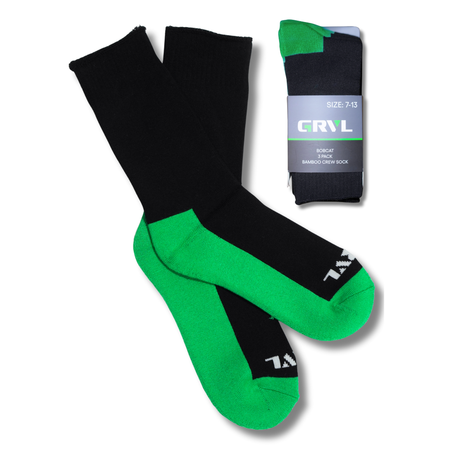 GRVL Bobcat Bamboo Black Heavy Duty Crew Socks - Pack of 3 (GRVLS3) - Ace Workwear