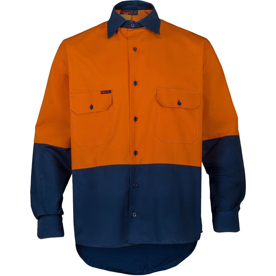 Tradesman Hi Vis Cotton Drill Long Sleeve Shirt (C83) - Ace Workwear