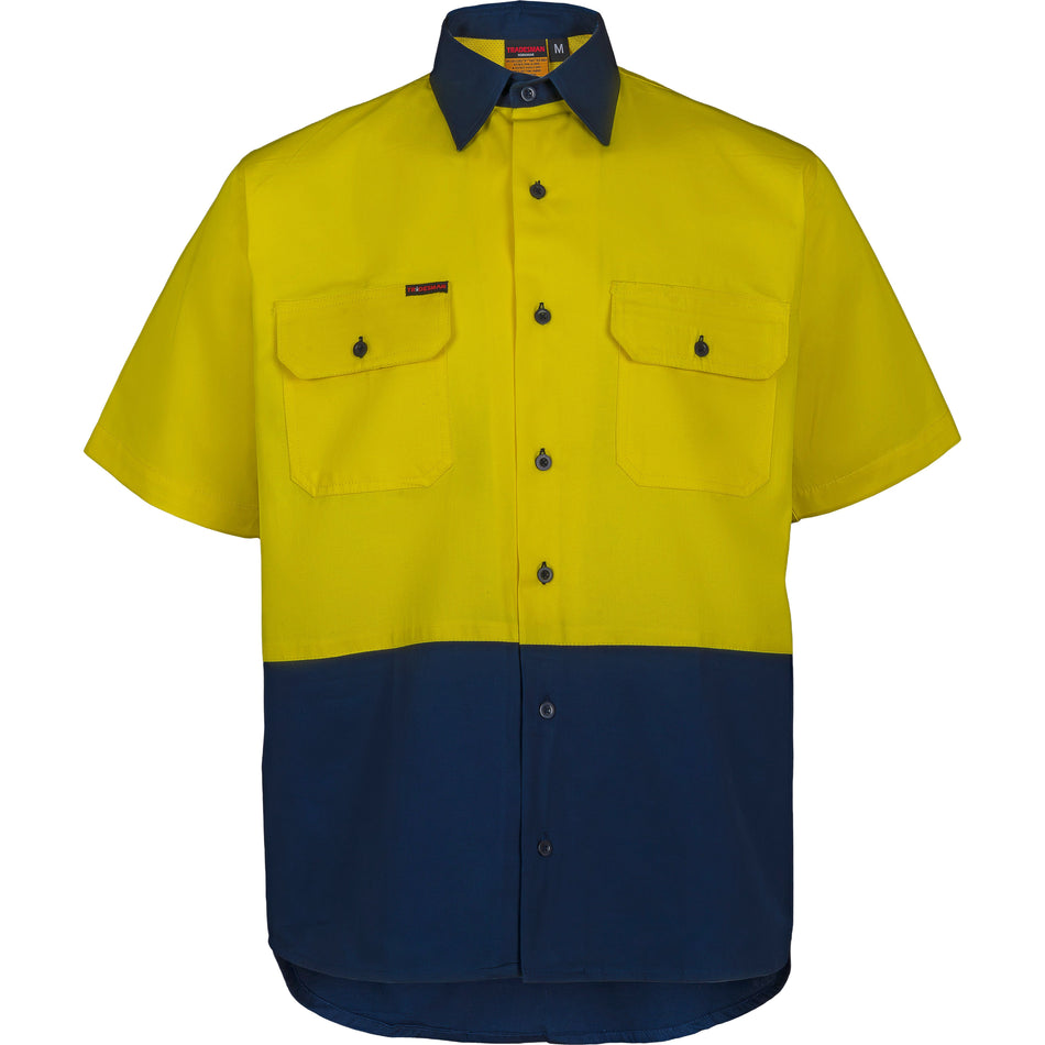 Tradesman Hi Vis Cotton Drill Shirt Short Sleeve (C84) - Ace Workwear