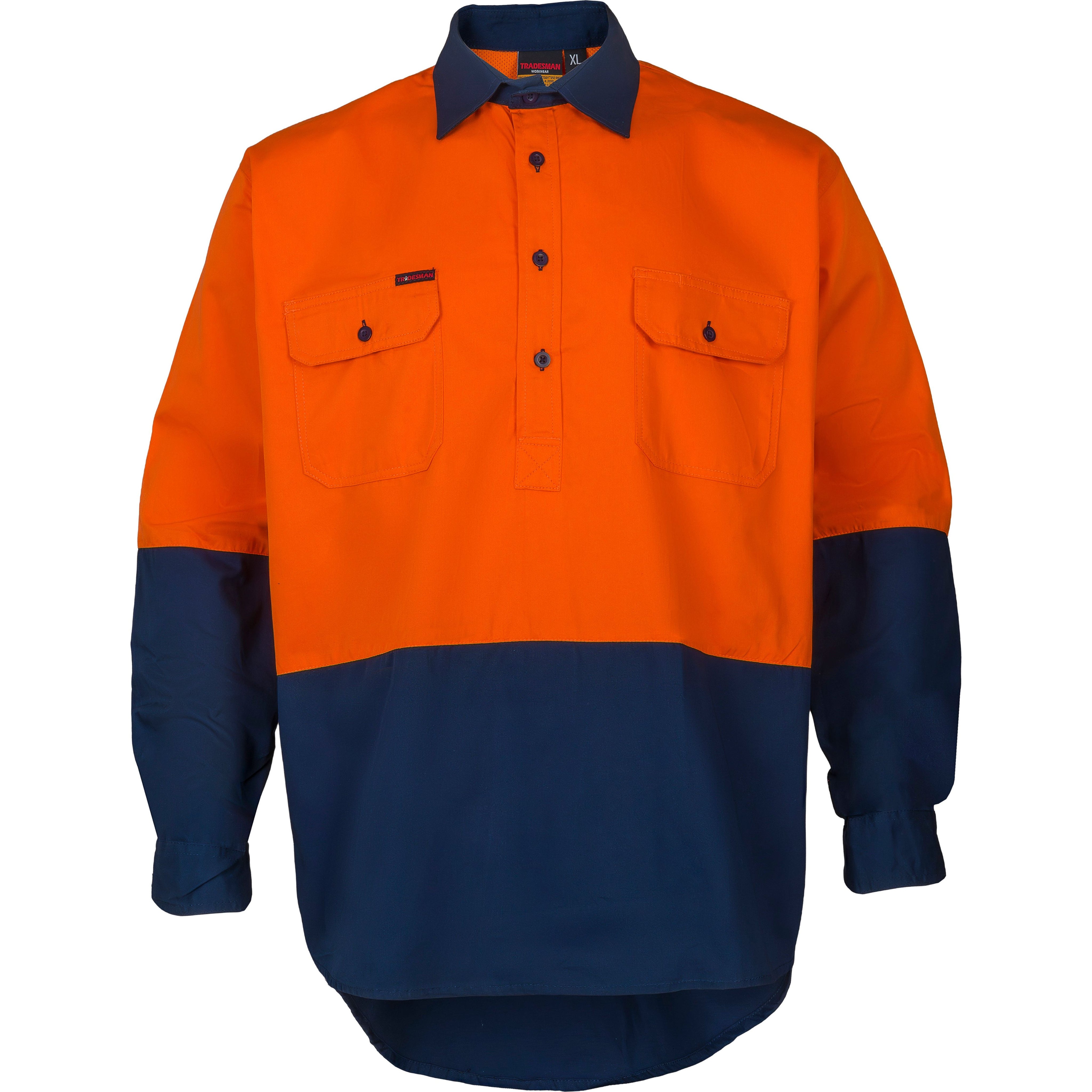 Tradesman Hi Vis Long Sleeve Closed Front Cotton Drill Shirt (CF73) - Ace Workwear