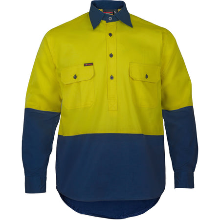 Tradesman Hi Vis Long Sleeve Closed Front Cotton Drill Shirt (CF73) - Ace Workwear