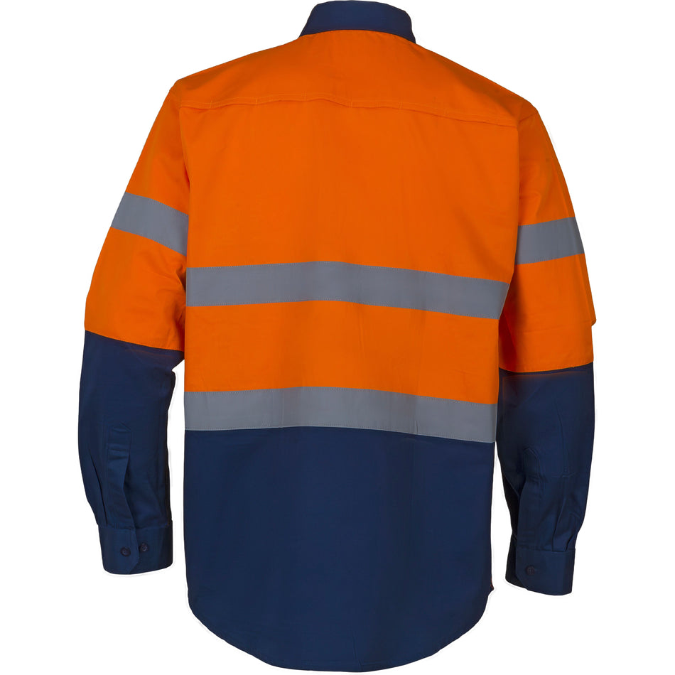 Tradesman Hi Vis Long Sleeve Closed Front Cotton Drill Shirt With Reflective Tape (CF74) - Ace Workwear