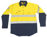 Tradesman Hi Vis Long Sleeve Closed Front Cotton Drill Shirt With Reflective Tape (CF74)
