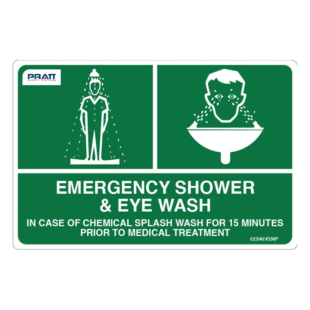 Pratt Emergency Shower & Eyewash Sign (PS6CP) 450mm x 300mm Poly (EESAE4530P) - Ace Workwear