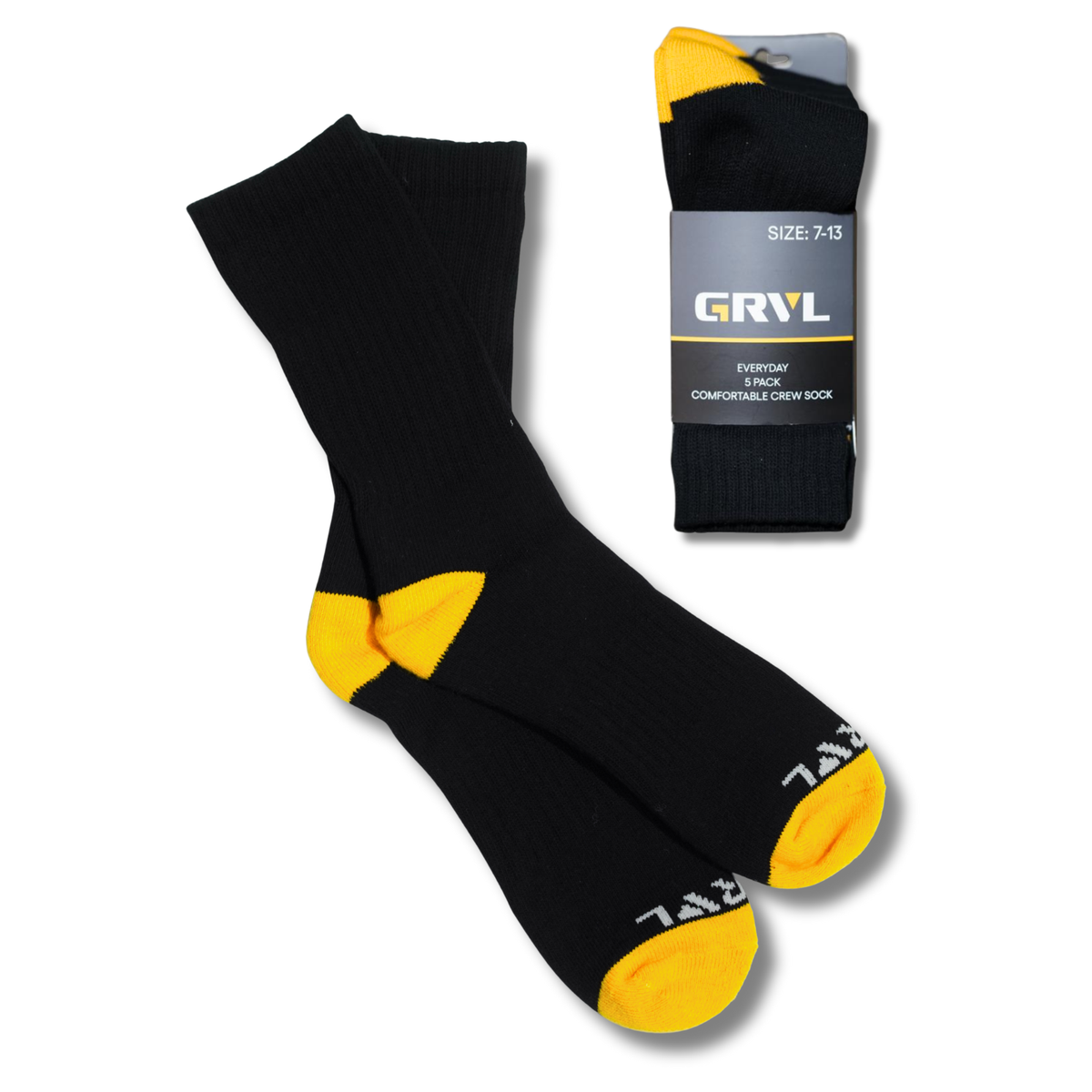 GRVL Crew Everyday Socks - Pack of 5 (GRVLS2-BLK) - Ace Workwear