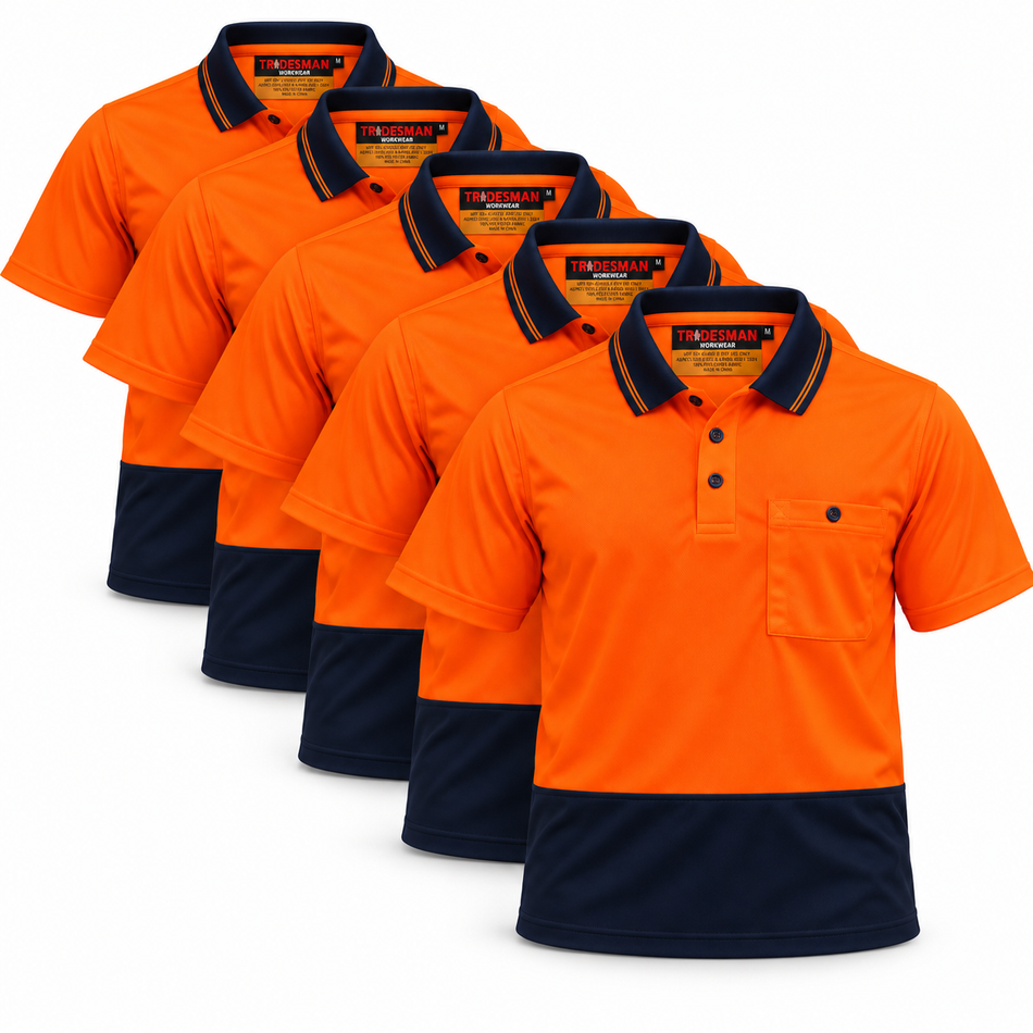 Tradies Value Pack - 5x Tradesman Hi Vis BreatheTec Short Sleeve Polo (PS10)