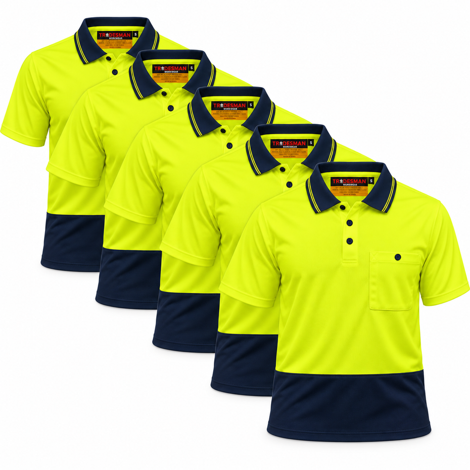 Tradies Value Pack - 5x Tradesman Hi Vis BreatheTec Short Sleeve Polo (PS10)