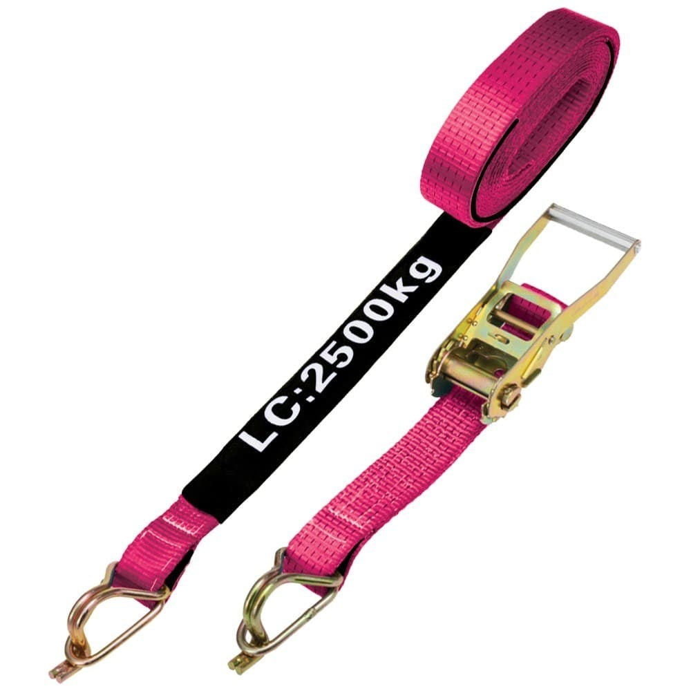 Ratchet Tie Down 50mm x 9M 2.5T CAPTIVE J-HOOK/KEEPER - PINK (RTDJ509-P) - Ace Workwear