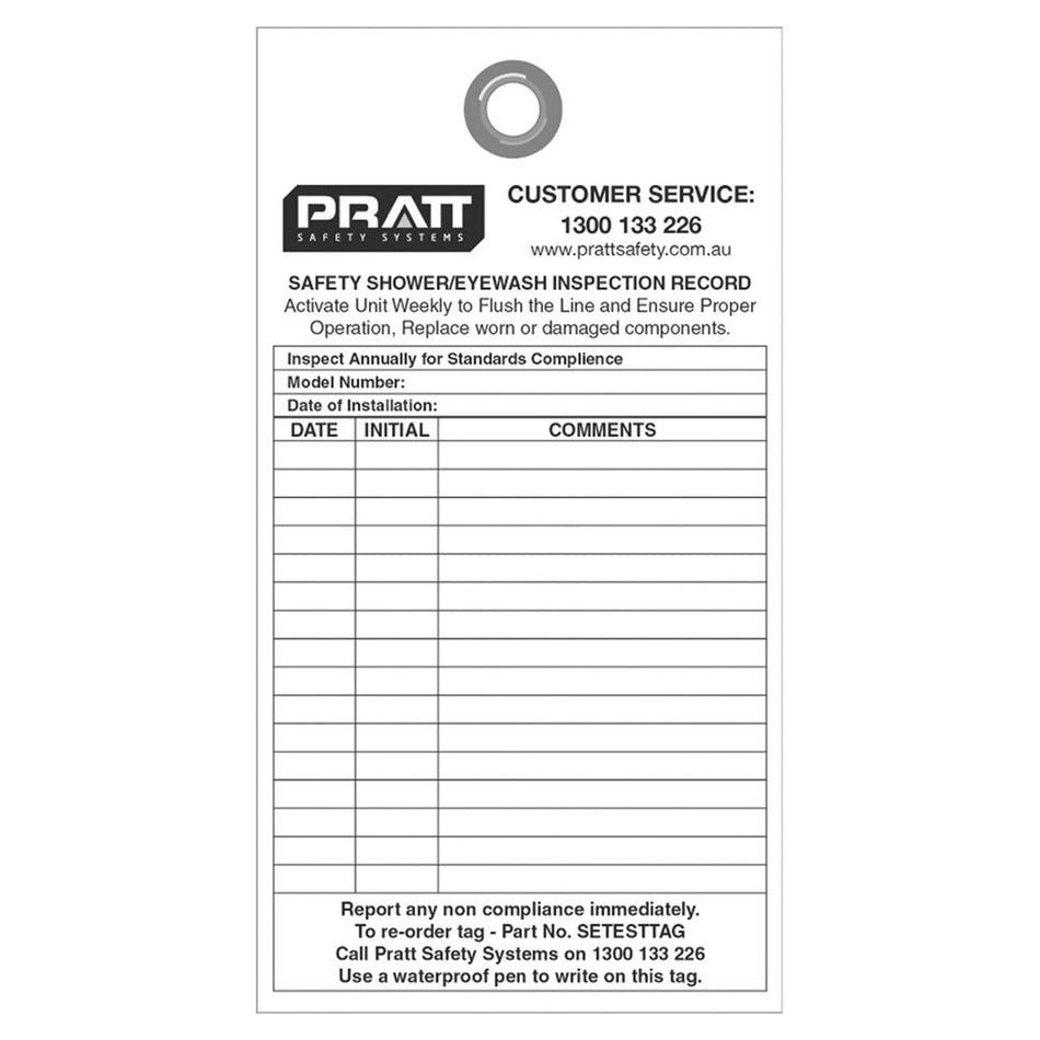PRATT Shower And Eye Wash Test Tag - Pack Of 10 (SETESTTAG)