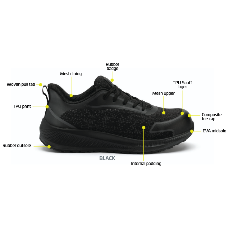 M8 Workwear Capt Black Lace Up Composite Toe Safety Jogger (M8SF003)