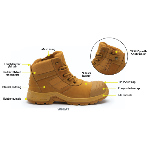 M8 Workwear Fella Wheat Zip Sided Lace Up Composite Toe Boot (M8SF002)