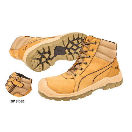 Puma Tornado Wheat Zip Sided Fibreglass Toe Safety Boot With Scuff Cap (630787) (Pre Order) - Ace Workwear