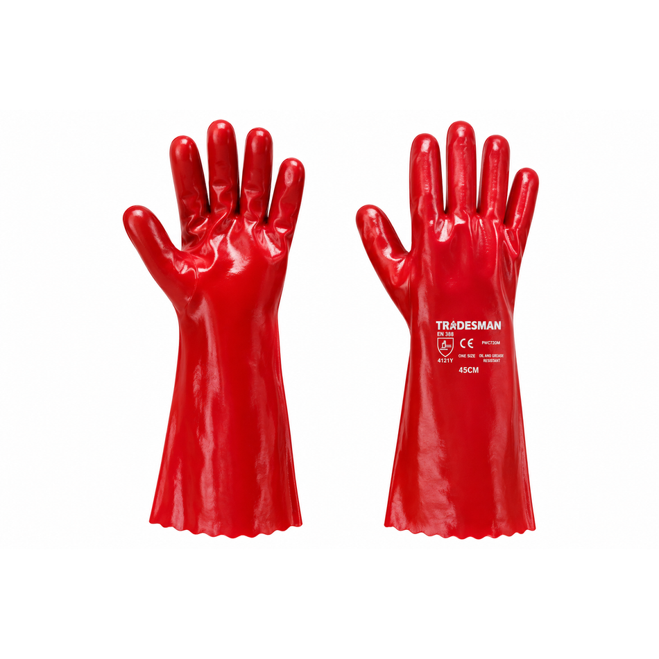 Tradesman Red PVC 45cm Long Gloves (Carton of 72) (PVC45) - Ace Workwear