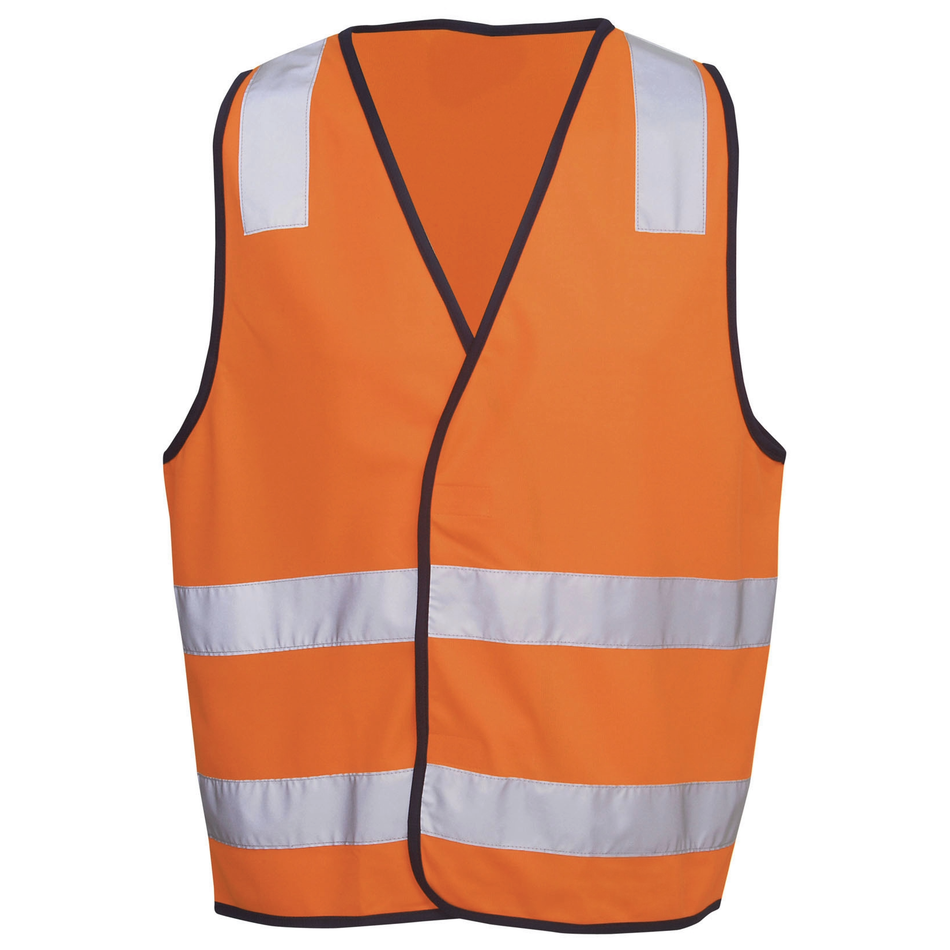 Orange safety vest with reflective stripes on a white background